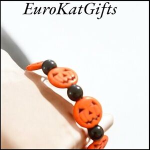 Kids Fun Orange Black Beaded Bracelet Halloween Fall Jewelry NEW Handmade